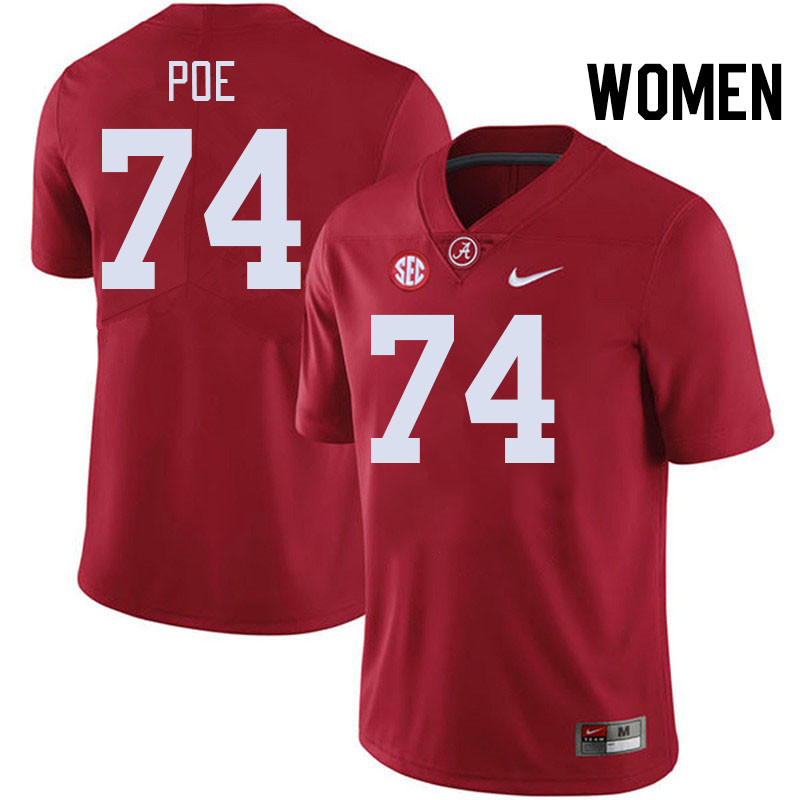 Women #74 Casey Poe Alabama Crimson Tide College Football Jerseys Stitched-Crimson